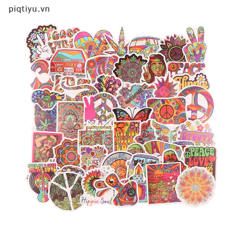 Bộ 50 sticker Dán Trang Trí Ván Trượt Hình hippie