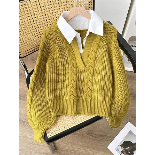 Áo sweater Giả Hai Lớp Dáng Rộng Thời Trang Thu Đông Hàng Mới 2023 Dành Cho Bạn Nữ