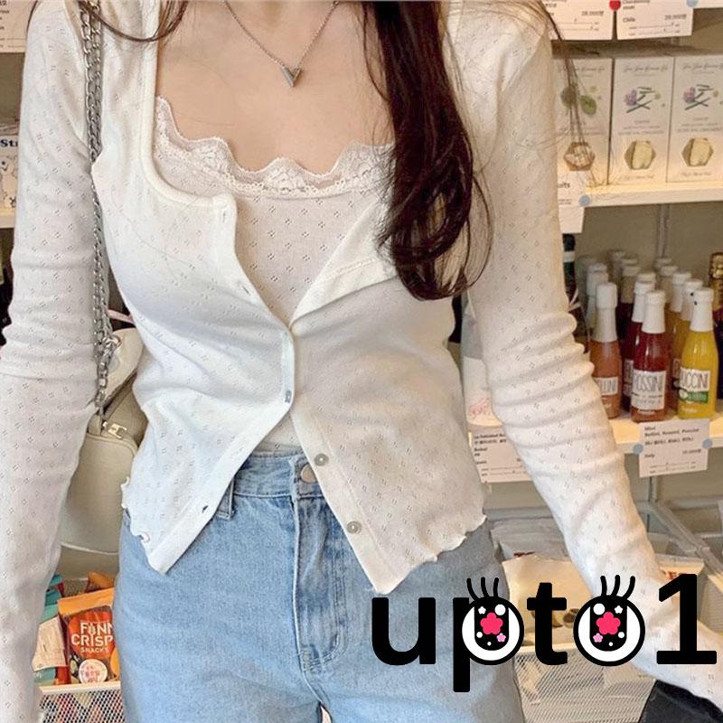 Áo Khoác cardigan Tay Dài Màu Sắc Đơn Giản + Áo Hai Dây Phối Ren Thời Trang Cho Nữ