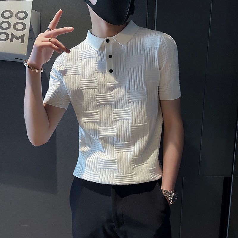 Áo Thun polo Vải Lụa Lạnh Mỏng Dáng Ôm Kẻ Sọc Thoáng Khí Thời Trang Cho Nam