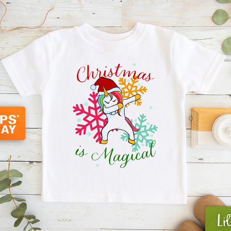 Áo Thun Tay Ngắn In Hình Ông Già Noel / Kỳ Lân Mừng Năm Mới Cho Bé