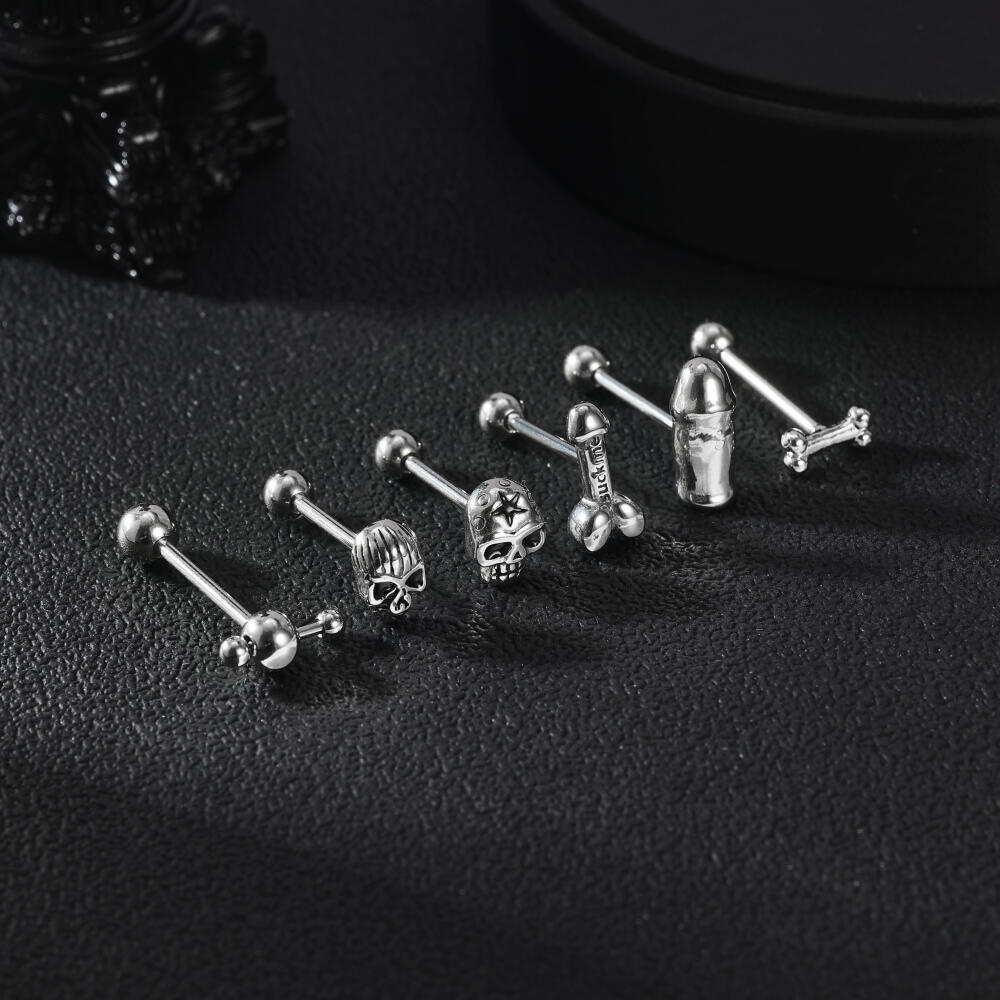 1 Nhẫn Lưỡi Hình Đầu Lâu Bằng Thép Không Gỉ 14g