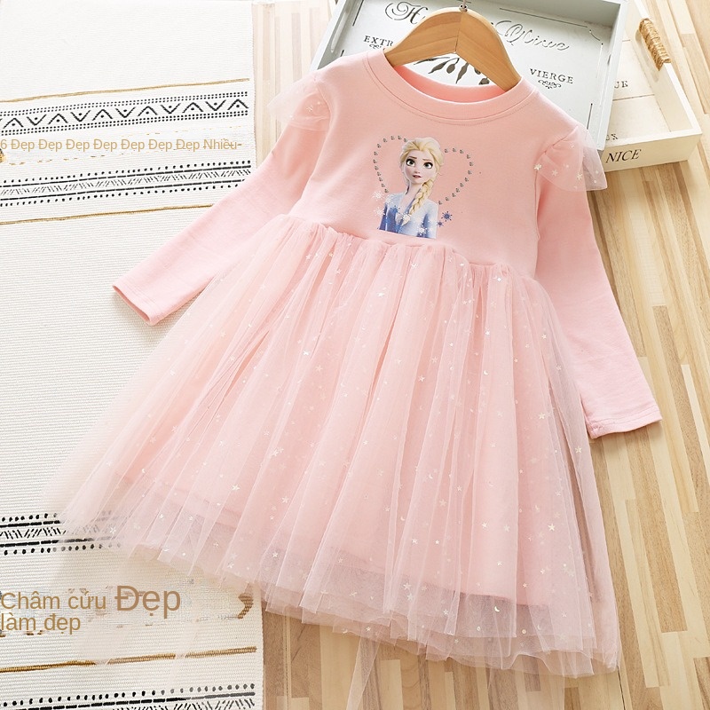Đầm Công Chúa Tay Dài Phối Lưới Thời Trang Thu Đông Mới 2023 Cho Bé Gái