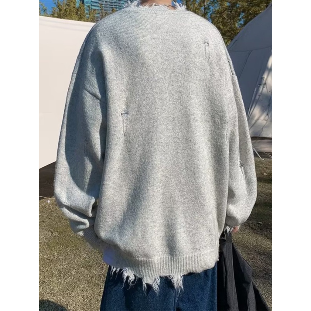 Áo sweater Dệt Kim Tay Dài Dáng Rộng In Chữ Kiểu Hồng Kông Thời Trang Thu Đông Cho Nam