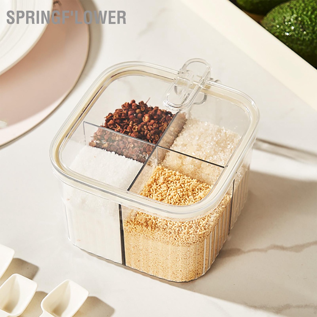 SpringF'lower Hộp đựng gia vị trong suốt 4 lưới nhà bếp có nắp và thìa