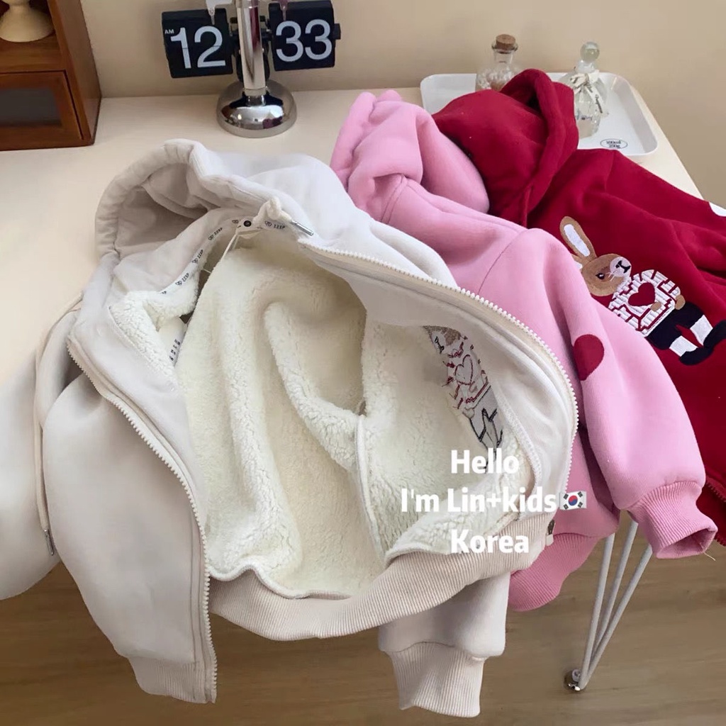 Áo Hoodie Lót Lông Cừu Dày Dặn Thời Trang Thu Đông Mới Cho Bé Gái