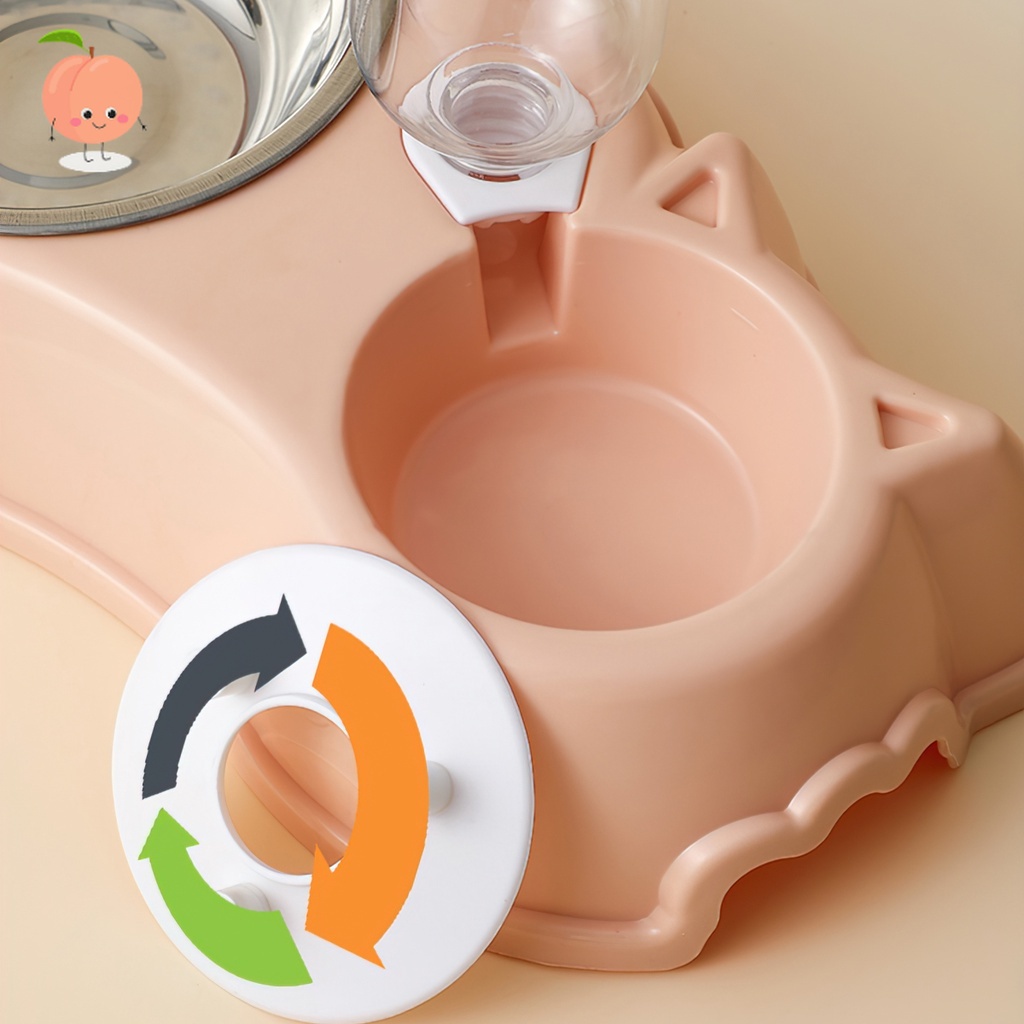 Bát ăn đôi inox kèm bình nước cho chó mèo PEACH