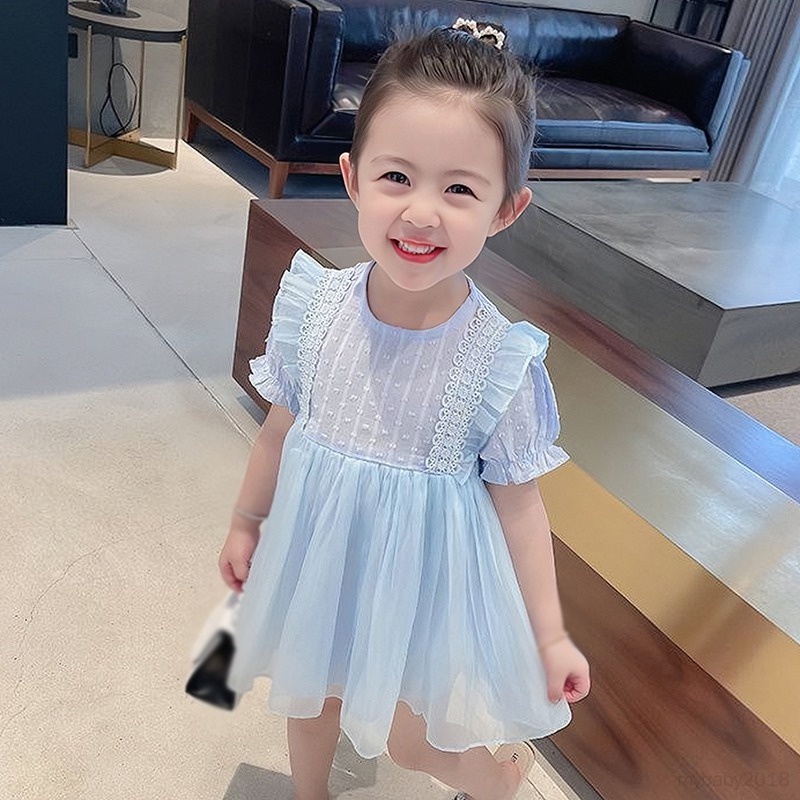 Đầm Công Chúa Tay Ngắn Phồng Chất Liệu cotton Thời Trang Xinh Xắn Cho Bé Gái
