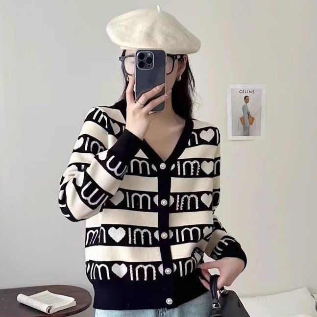 Áo Khoác cardigan Cổ v Tay Dài In Chữ Thời Trang Xuân Thu 2023