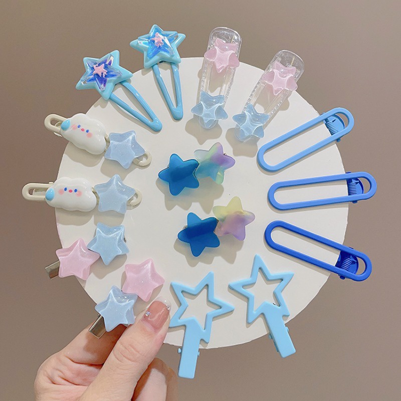 Bộ 2 Kẹp Tóc Hình Ngôi Sao Đám Mây Xanh Dương Xinh Xắn Thời Trang Hàn Quốc Cho Bé Gái