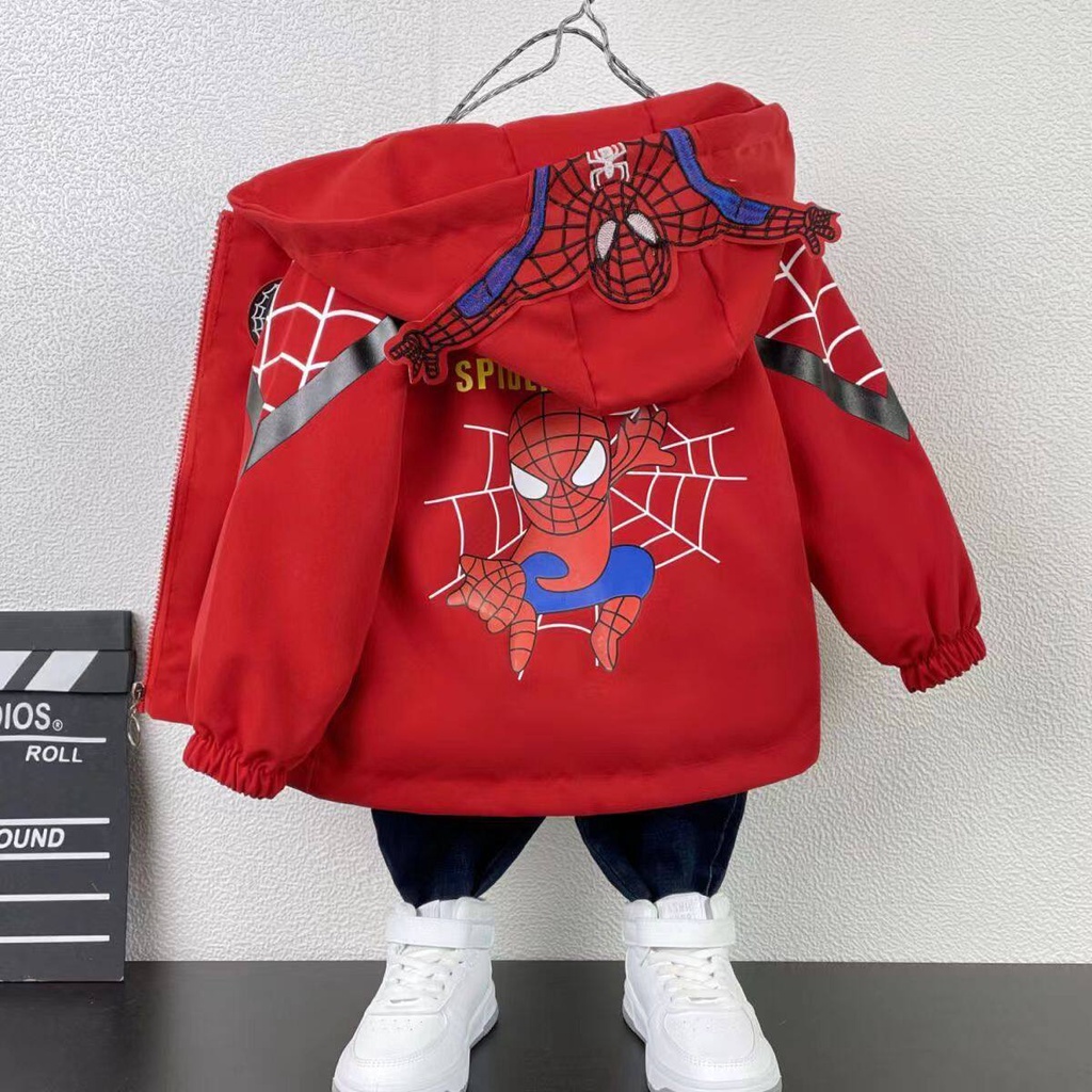 Áo Khoác hoodie Có Khóa Kéo In Hình spiderman / automan Hoạt Hình Đáng Yêu Cho Bé Trai 80-130 Tuổi