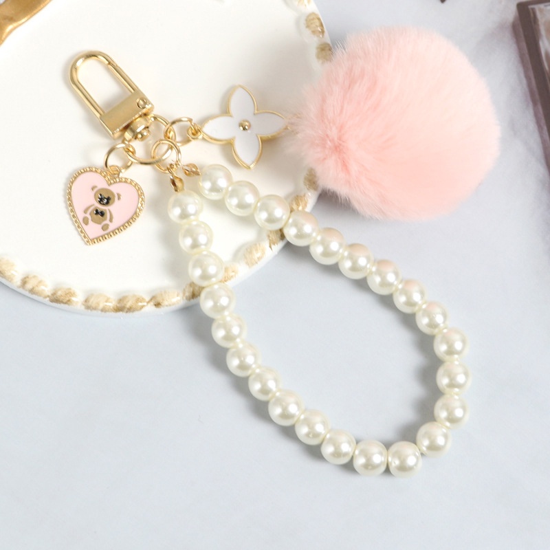 Móc Khóa Gấu Bông Đính Ngọc Trai Dễ Thương Mới - lqz