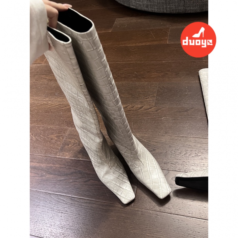 Duooya hair Thẳng ~  Bốt Ống Rộng Cao Gót Họa Tiết Da Cá Sấu Phong Cách mona Cho Nữ Miễn Phí Vận Chuyển