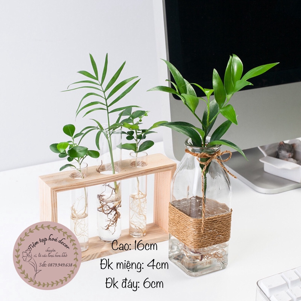 Bình thuỷ tinh decor phong cách vintage - tặng kèm dây gai trang trí