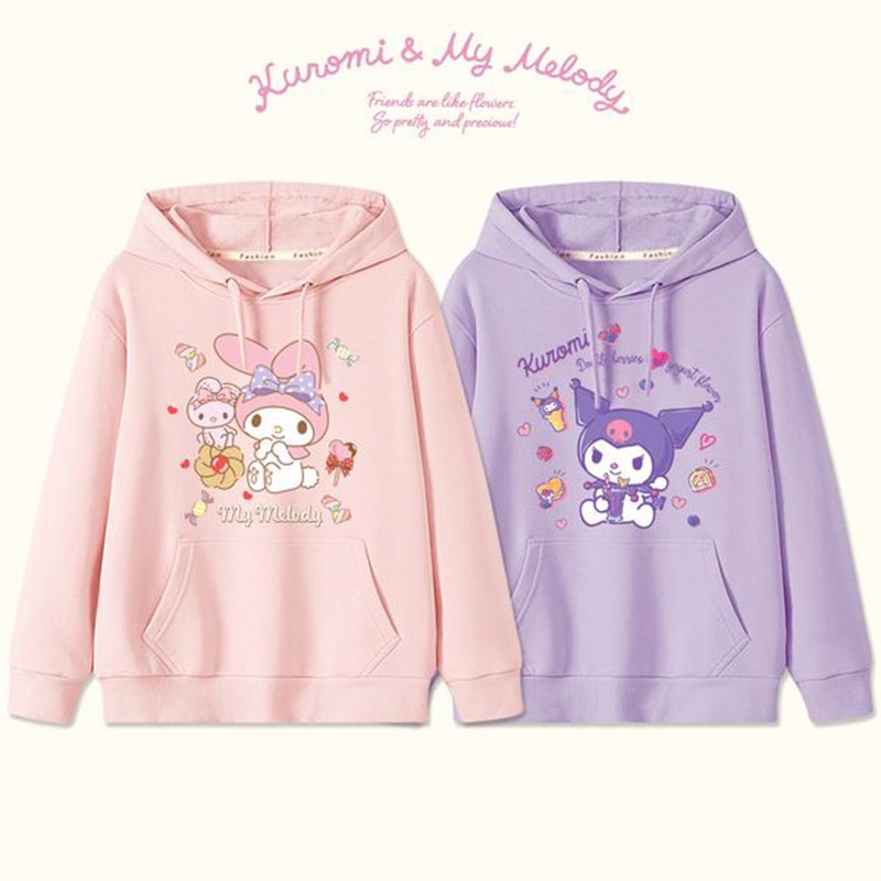 Áo sweater Có Mũ Phối Nhung In Hình Melody Kulomi Dễ Thương Thời Trang Thu Đông Cho Bé Gái