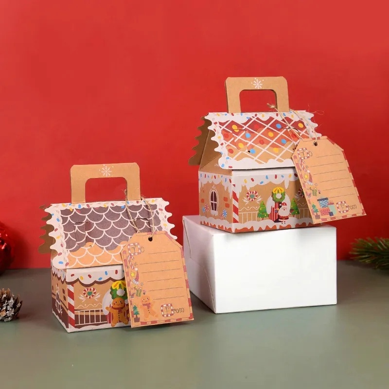 Hộp Giấy kraft Đựng Bánh Kẹo Gừng Giáng Sinh / Đồ Ăn Vặt / Quà Tặng Hoạt Hình / Ngôi Nhà Nhỏ Phong Cách Châu Âu Trang Trí Tiệc Năm Mới