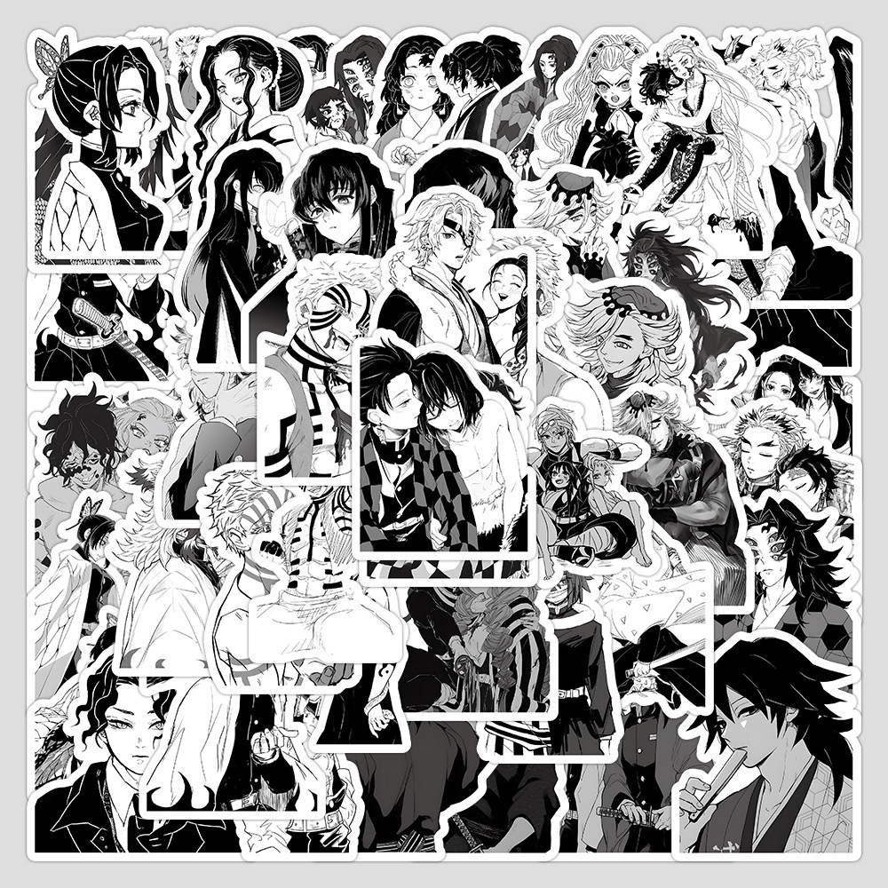 60 Miếng Dán Bút Chì Vẽ anime demon slayer kimetsu no yaiba Màu Trắng Đen