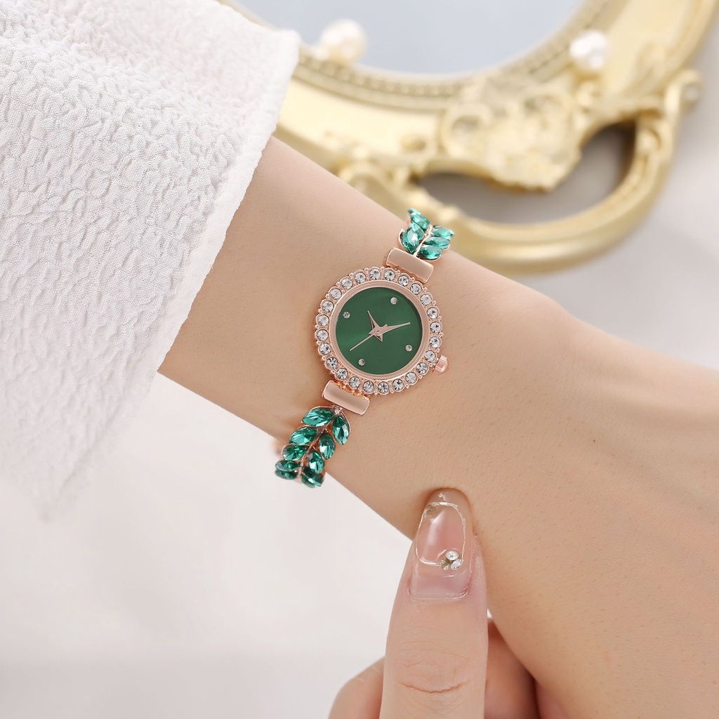 Thời Trang Đồng Hồ quartz Nữ Mặt Lá Xanh Dây Mảnh Dễ Điều Chỉnh
