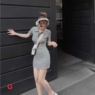 Đầm cổ bẻ tay ngắn xẻ tà nhẹ ôm body trơn cực xinh , chất thun gân mềm mịn capnhatxuhuong