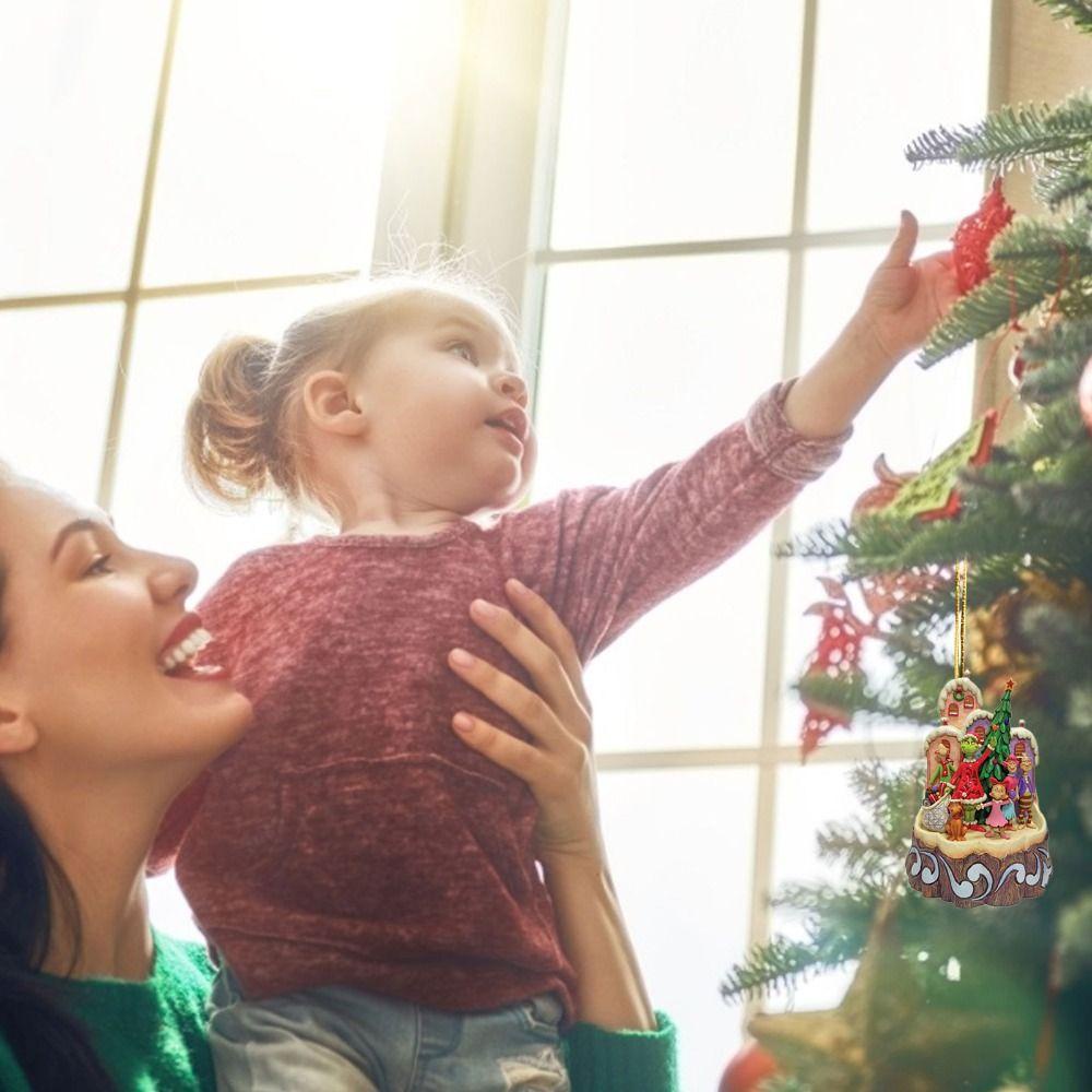 Phụ Kiện Treo Trang Trí Cây Thông Giáng Sinh Bằng Gỗ Màu Xanh Lá Cây grinch Vui Nhộn