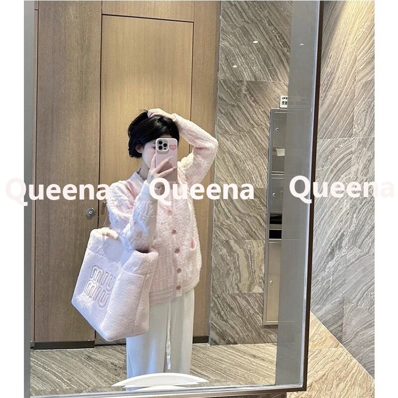 Queena Áo Len áo khoác cardigan Dễ thương Fashion Phong cách Đơn giản WMY2300HKX 42Z231019