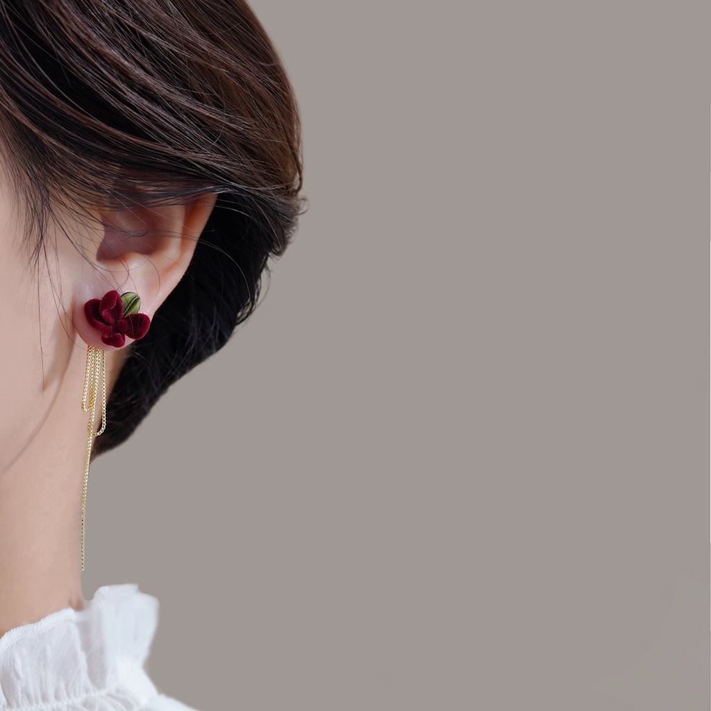 Hoa Tai Cao Cấp Màu Đỏ Rượu Vang Thời Trang