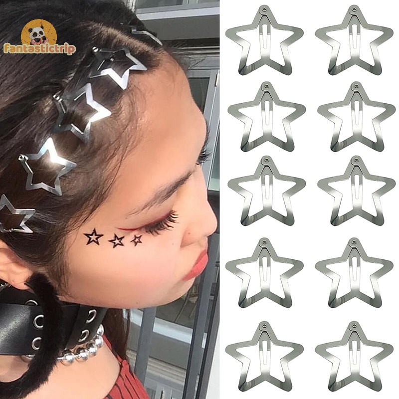 Set 10 Kẹp Tóc Hình Ngôi Sao Năm Cánh Bằng Kim Loại Chống Trượt Cho Nữ y2k