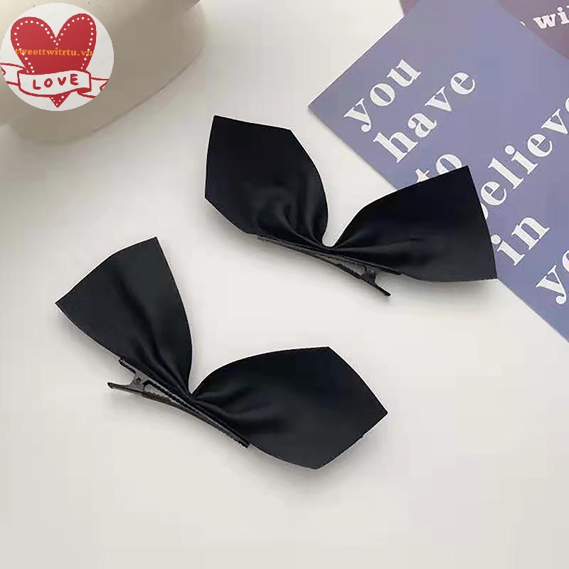 Tritu 1 Cặp Kẹp Tóc Nơ Màu Trắng Đen Phong Cách vintage Ngọt Ngào Cho Nữ vn