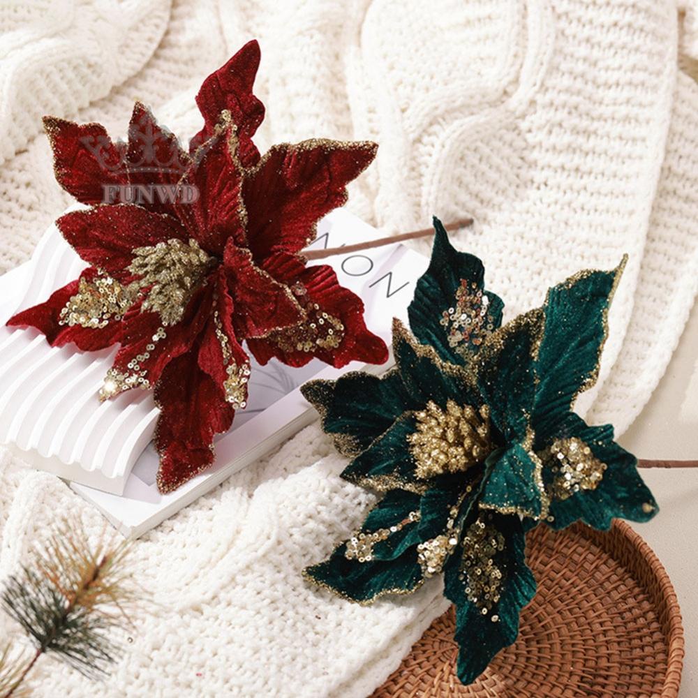 Hoa Lấp Lánh 1 Cái 28cm Trang Trí Giáng Sinh Vải Đẹp + Nhựa