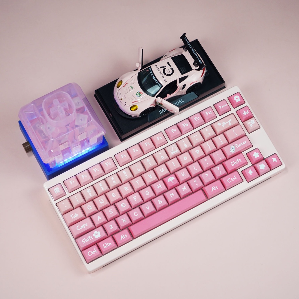 Keycaps chủ đề màu hồng Sakura, keycap 131 phím, chiều cao XDA 9,5mm, thăng hoa PBT, thích hợp cho bàn phím phím 87/68/84/104/108