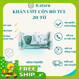 Khăn ướt có cồn - Khăn ướt kháng khuẩn 20 tờ/gói không mùi tiện lợi mang theo