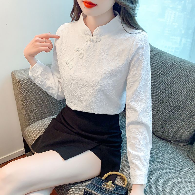 Đứng Áo Sơ Mi Dài Tay Phong Cách Trung Hoa Thời Trang Mùa Thu Cho Nữ