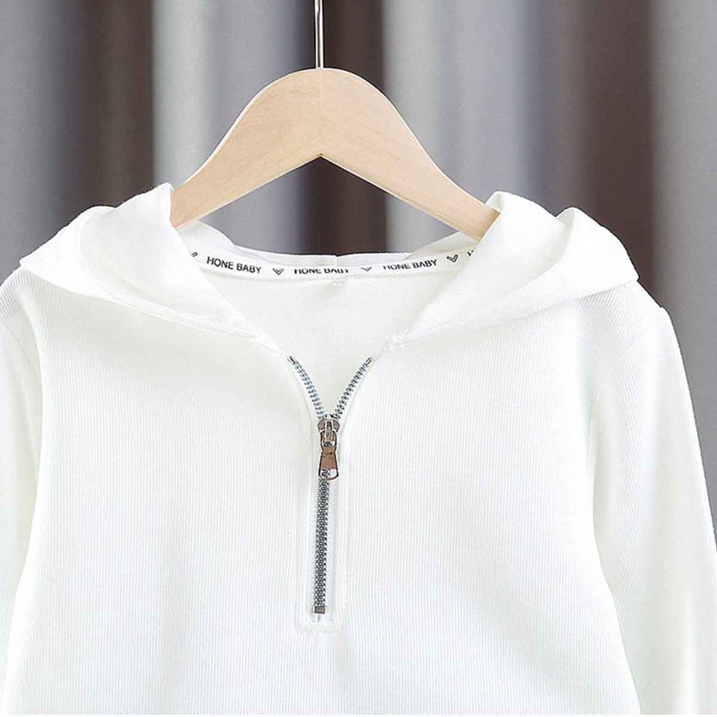 Áo Hoodie Tay Dài Màu Trơn Có Khóa Kéo Một Nửa Thời Trang Cho Bé Gái 3-6 Tuổi
