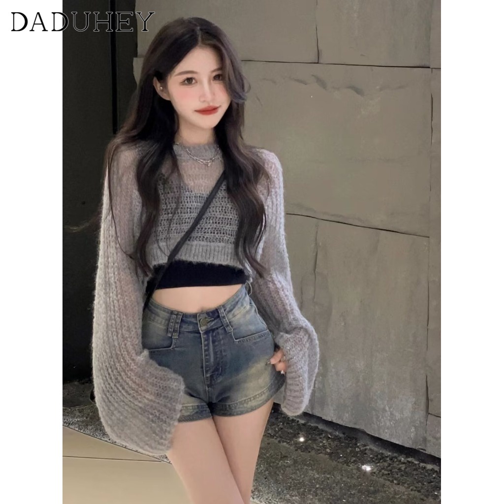 Quần short jean denim DADUHEY size lớn ôm vừa vặn cạp cao thời trang retro đường phố cao cấp kiểu Mỹ cho nữ