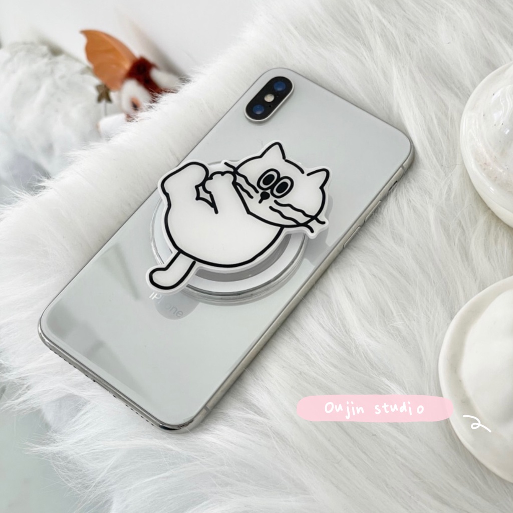 Miếng Dán Đỡ Điện Thoại Từ Tính Không Dây Hình Mèo Dễ Thương Có Thể Thu Vào