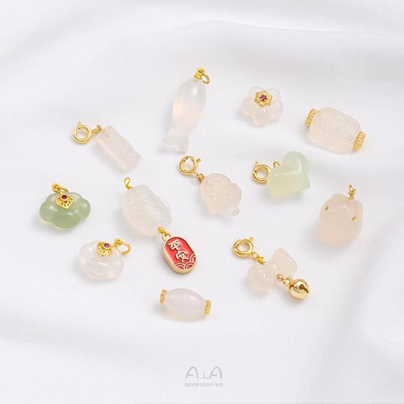 Mặt Dây Chuyền Mã Não Trắng Tự Nhiên Hình Cá koi Thỏ Dễ Thương