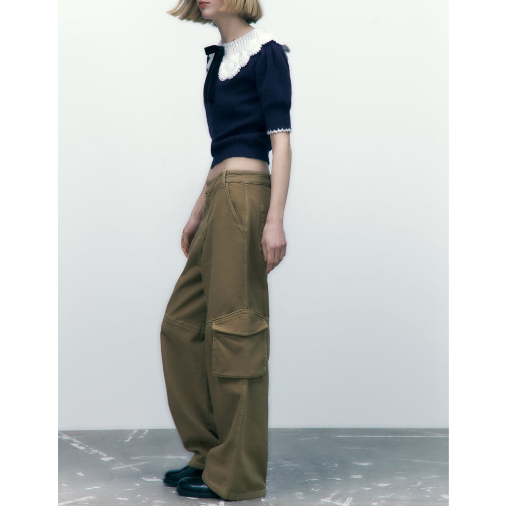 Zara Áo sweater Tay Ngắn Cổ Búp Bê Thắt Nơ Xinh Xắn Hợp Thời Trang 9598014