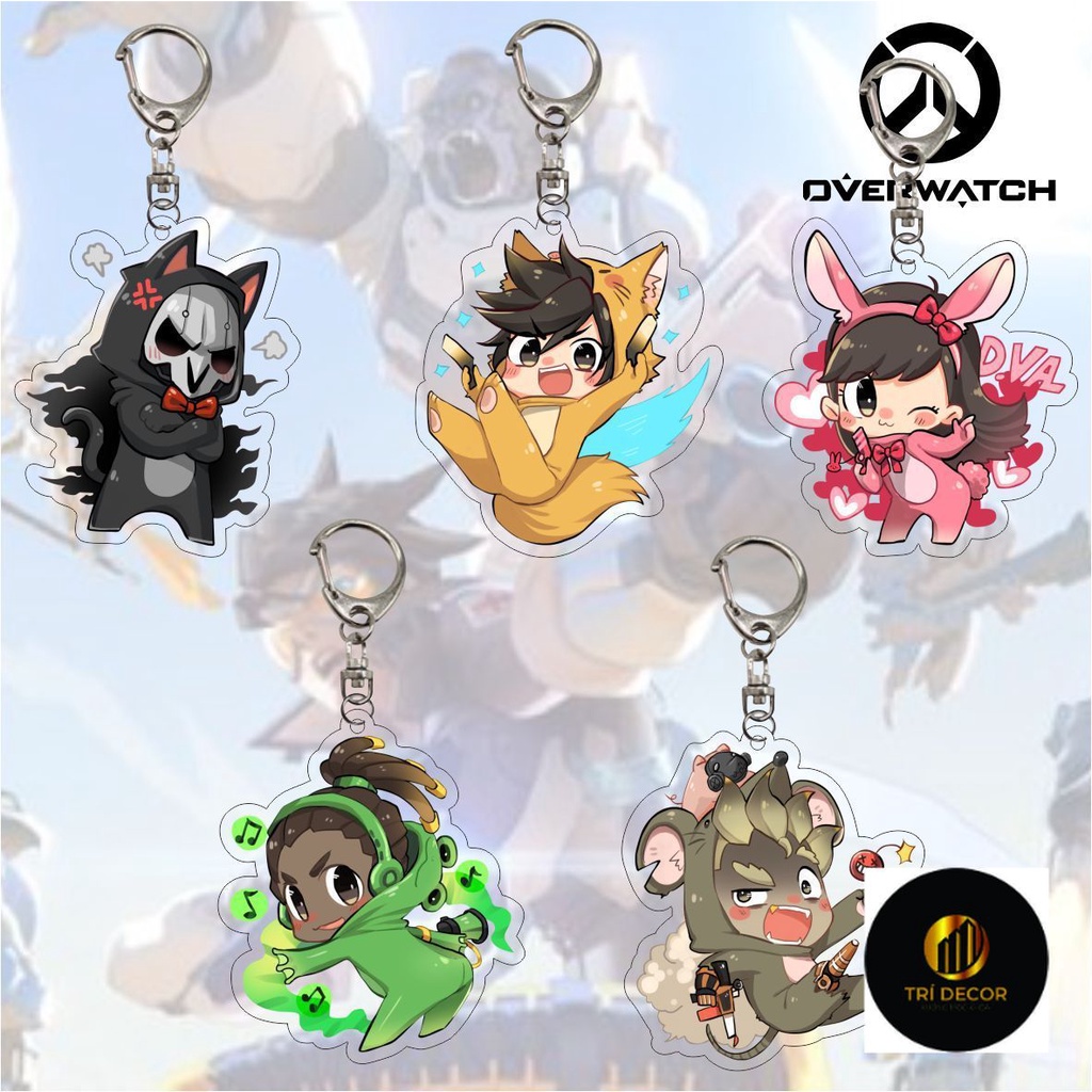 Overwatch acrylic móc khóa hoạt hình hai mặt thiết bị ngoại vi trò chơi túi đi học mặt dây chuyền