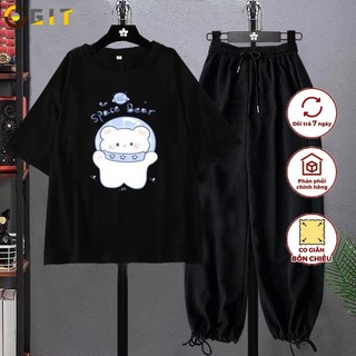 Sét áo phông Gấu Space trắng + quần bom, Áo thun from rộng, mặc cho Nam và nữ chất đẹp, Sét bộ mặc ở nhà DVGIT