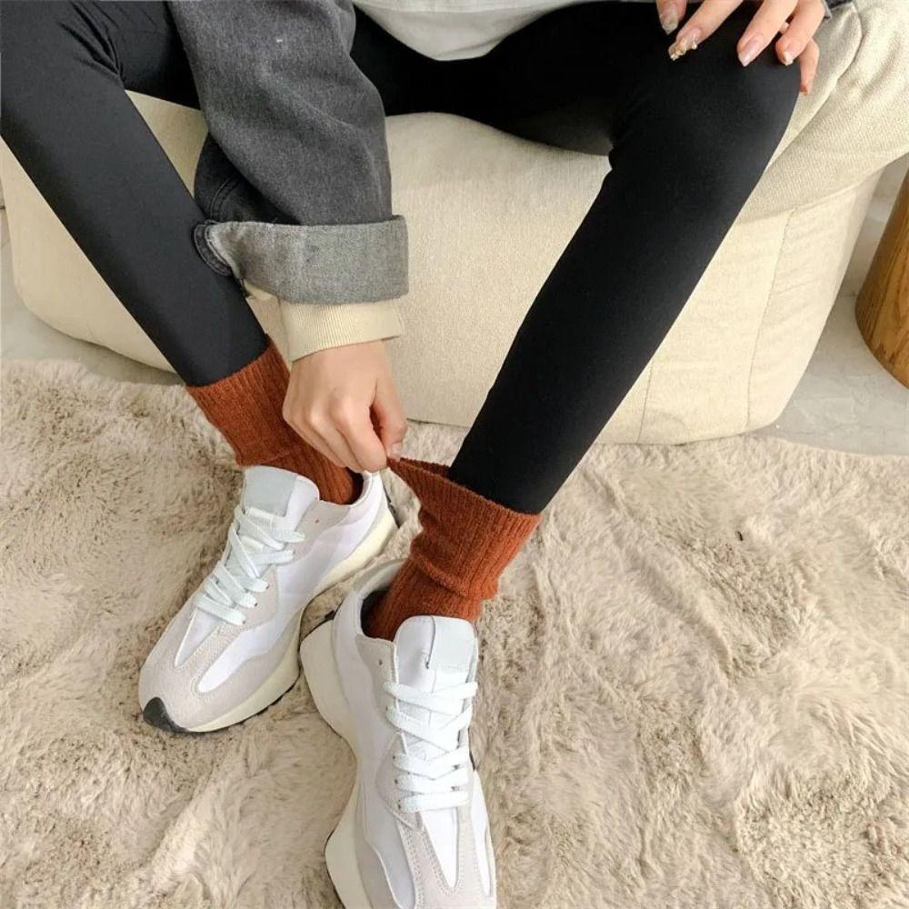 Vớ Len cashmere Dày Dặn Màu Trơn Thoáng Khí Giữ Ấm Mùa Đông Thời Trang Cho Nữ
