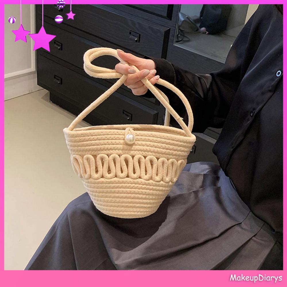 ★ Đồ Trang Điểm Trang Điểm ★ Túi Xách Đeo Vai Đan Cói cotton Mềm Thời Trang Nữ Sành Điệu
