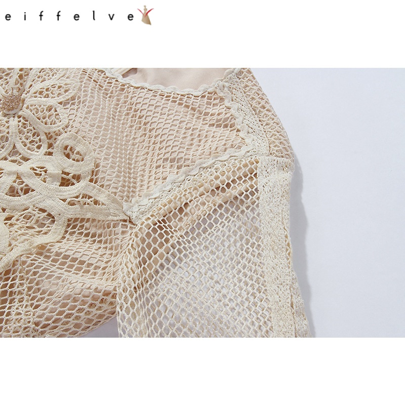 Váy Dài Ôm Eo Phối Ren Tay Dài Phong Cách Xuân Thu 2022 Mới Cho Nữ 1119