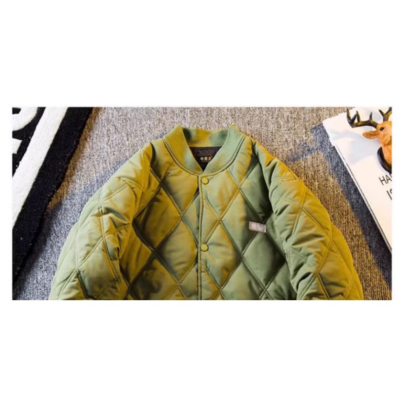 Áo Khoác Bóng Chày Bằng cotton Dày Dáng Rộng Kẻ Sọc Caro Hình Thoi Ấm Áp Mùa Đông Cho Nam