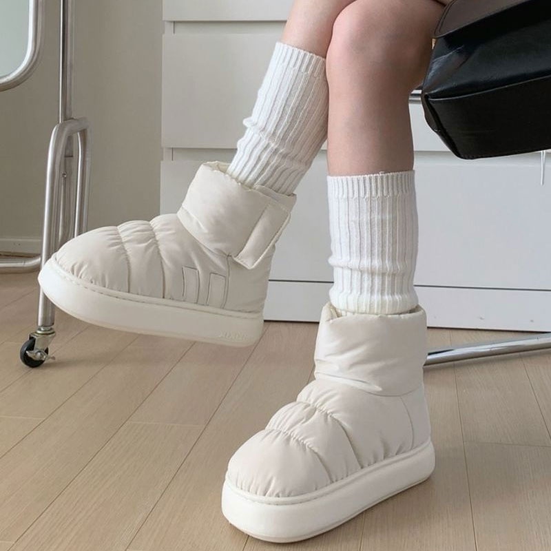 Oeteo Giày Bốt Đi Tuyết Đế Bằng Giữ Ấm Mùa Đông Có Khóa Dán Màu Bạc Cho Nam Và Nữ