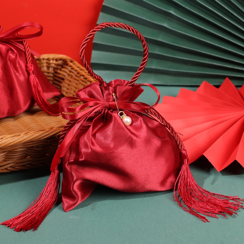 Túi Lụa Dây Rút Đựng Kẹo May Mắn Phong Cách Trung Hoa Cho Năm Mới / Đám Cưới