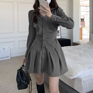 Đầm Tay Dài Cổ Chữ v Màu Trơn Thiết Kế Mỏng Kiểu Dáng Mới Dành Cho Nữ