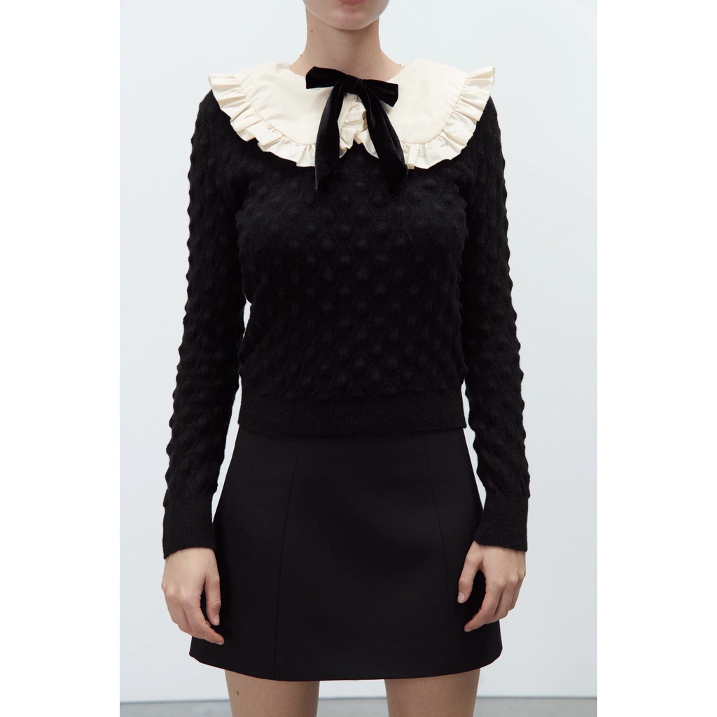 Zara Áo sweater Dệt Kim Cổ Búp Bê Thắt Nơ Thời Trang Thu Đông Cho Nữ09598011800