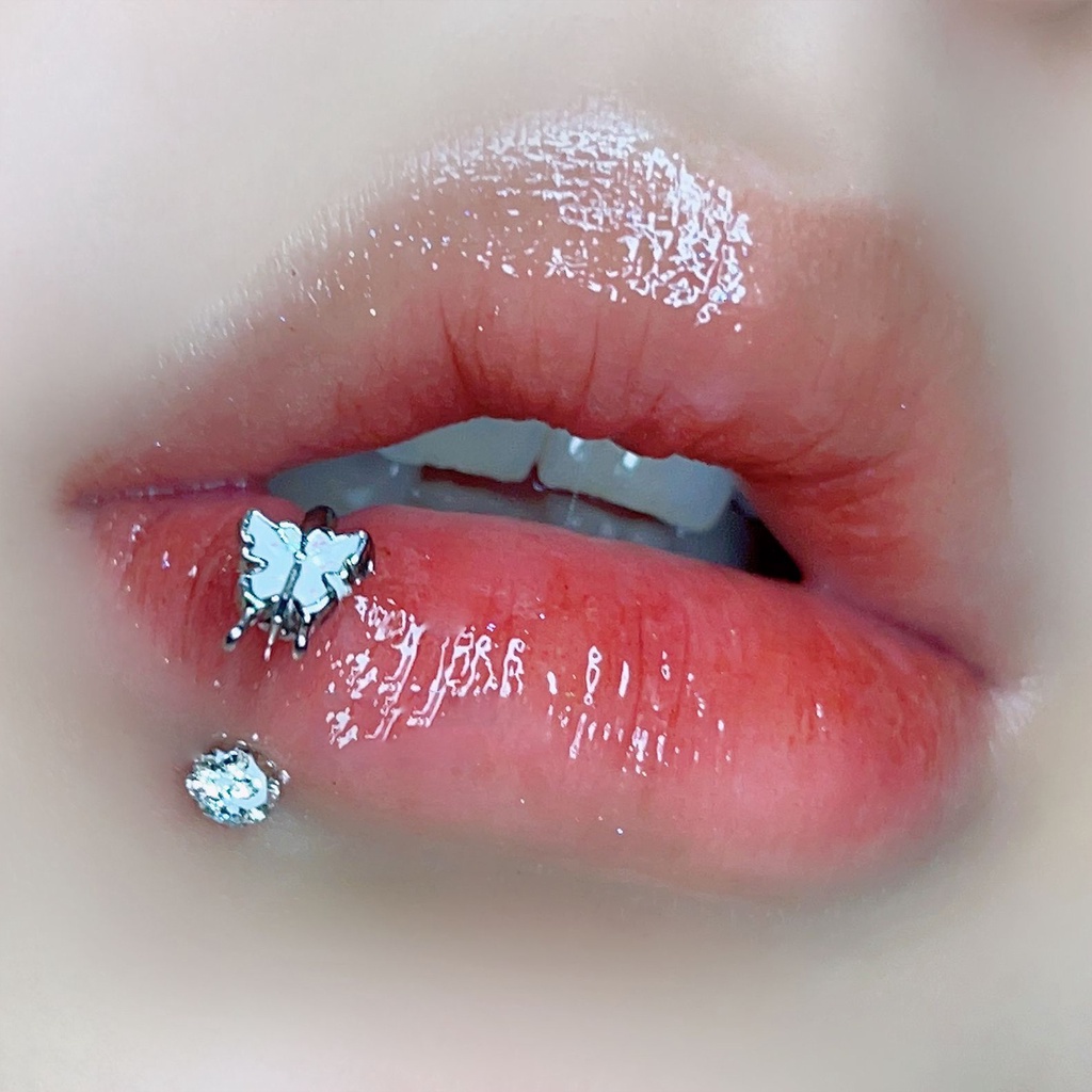 1 Khuyên Xỏ Môi Đính Đá zircon Hình Bướm Trái Tim Bằng Thép Không Gỉ