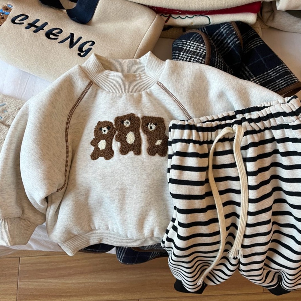 Áo Nỉ Tay Dài Cổ Tròn In Hình Gấu Hoạt Hình Phong Cách Hàn Quốc Dễ Phối Đồ Thời Trang Thu Đông Cho Bé Gái