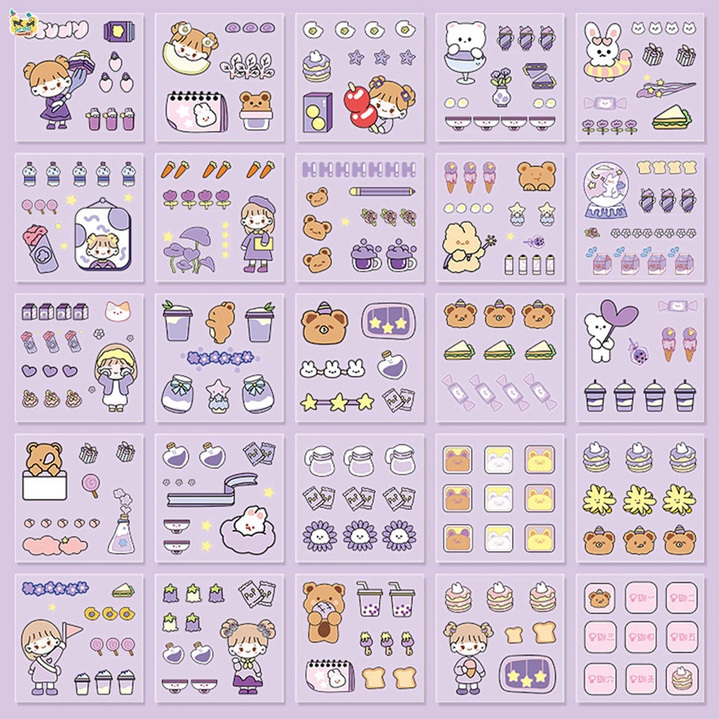 Set 100 Sticker Hoạt Hình Dễ Thương Dán Trang Trí Sổ Tay